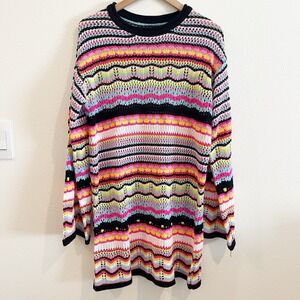 Vintage Women Dress XL Grannycore Crochet Open Knit Retro 70s Flare Coquette